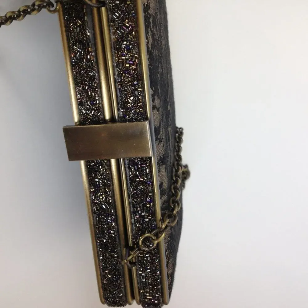 Sondra Roberts Bag Metallic Gold Clutch Crossbody Chain Clutch Purse